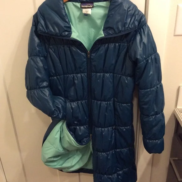 Patagonia W's Medium 3/4 Length puffer Coat - Teal - Picture 3 of 6